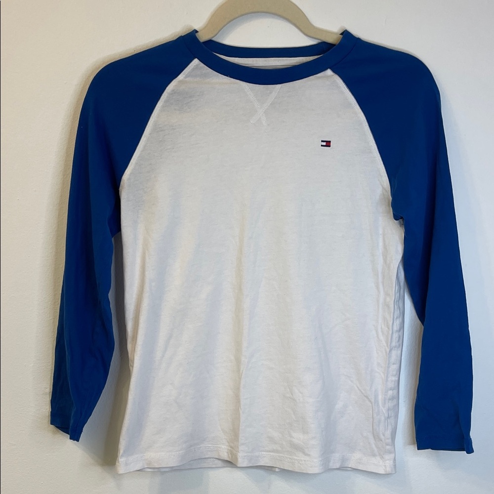 Tommy Hilfiger Boys Long Sleeve Blue and White Tee Size M 12/14